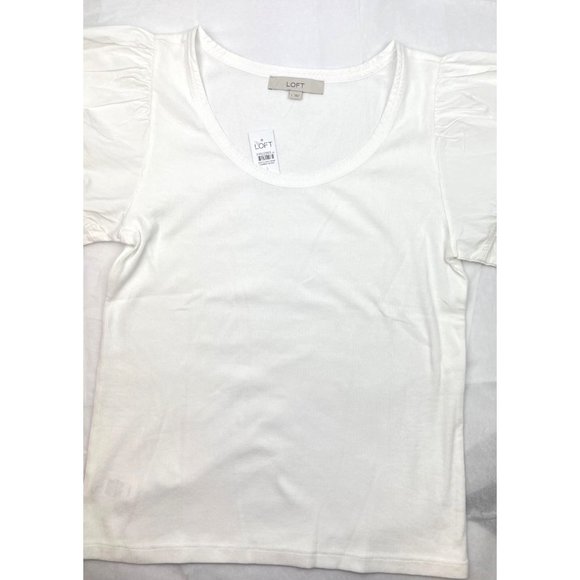 LOFT Women Puff Sleeve Mixed Media Top Large - Picture 15 of 15
